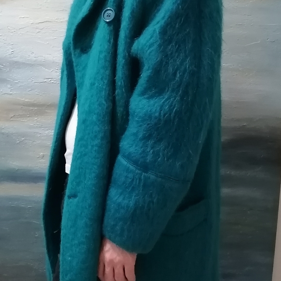 Vintage Paul Levy Mohair Wool Coat in Teal Blue. - Picture 11 of 16